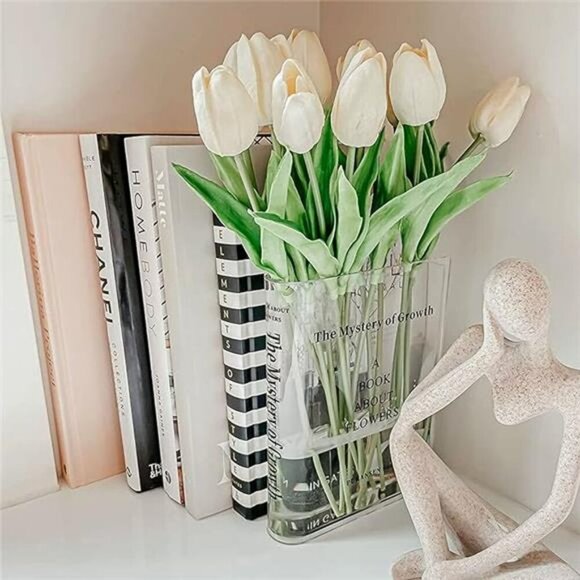 Clear Acrylic Book Vase Bookshelf Flower Holder Modern Home Office Decor - Picture 7 of 7